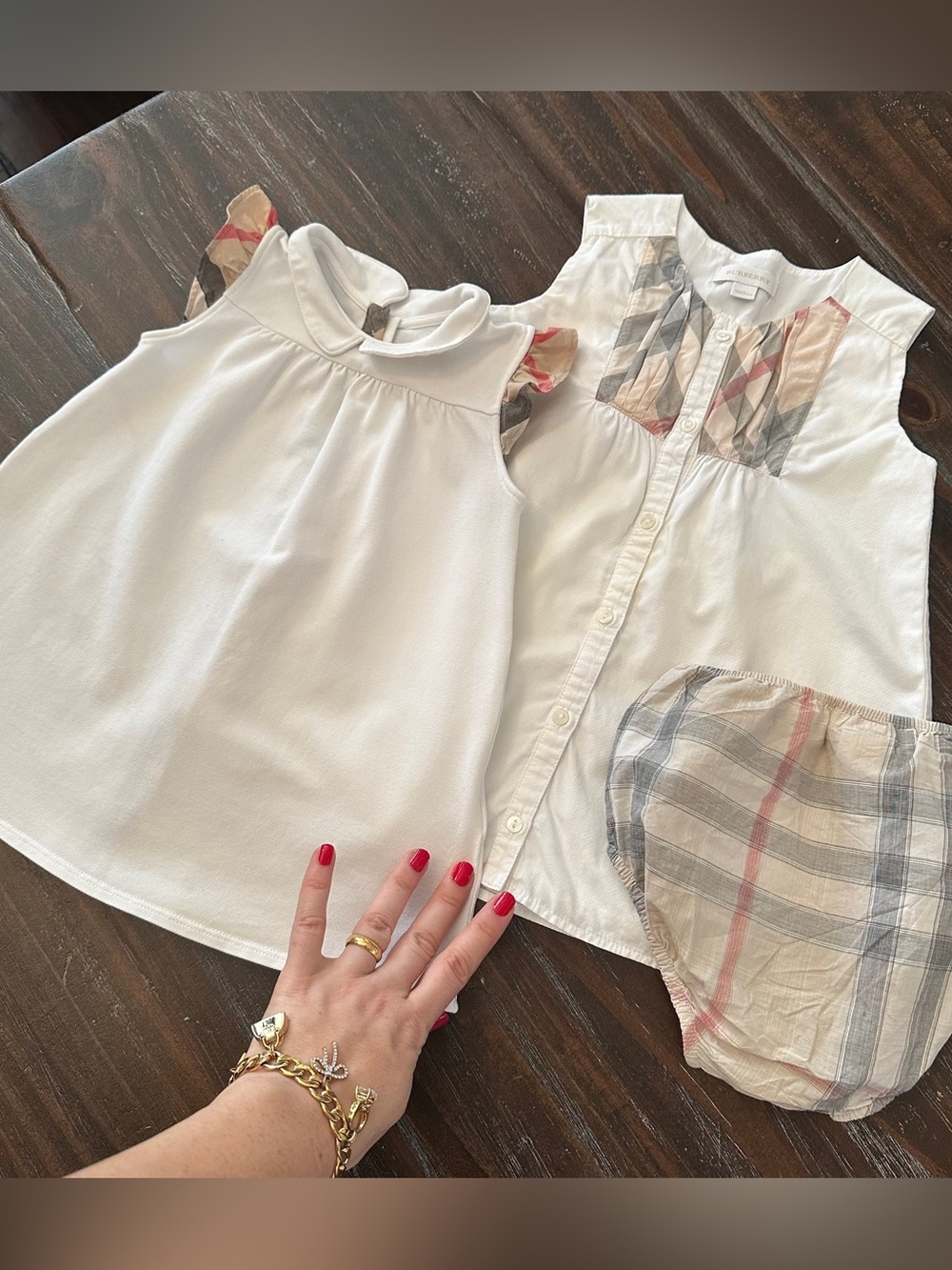 Authentic BURBERRY Baby Girl Dress Set 12–18M Nova Check Bloomer Top Classic